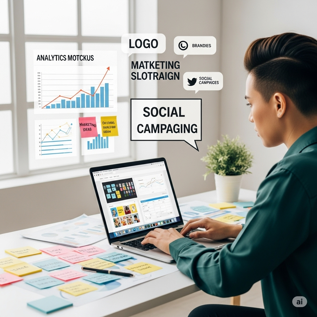 Professional working on content strategy and social media campaigns as part of digital marketing services in India.