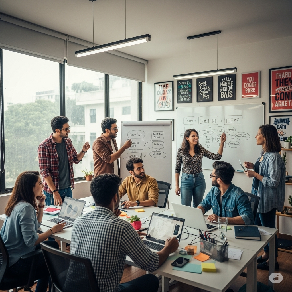 Creative team at the best content marketing company in Dehradun planning brand strategy